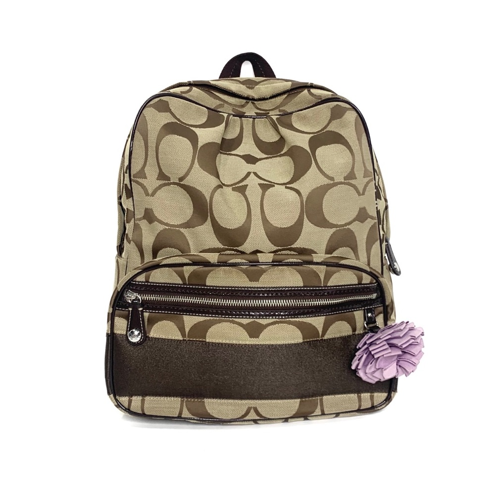 SOLD Coach Signature Brown Beige Canvas Backpack - Picture 1 of 13